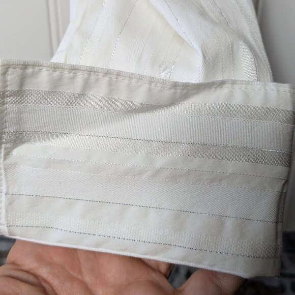 2 for $30 LOFT White Tailored Striped with Silver Lurex collared Wrap Blouse 4 - Picture 5 of 6